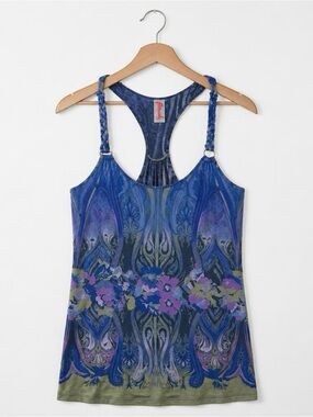 Free People Blue and Green Floral Tank Top